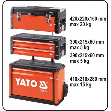 Dėžė įrankiams ant ratukų | metalinė | 3-jų dalių (YT-09101) 2