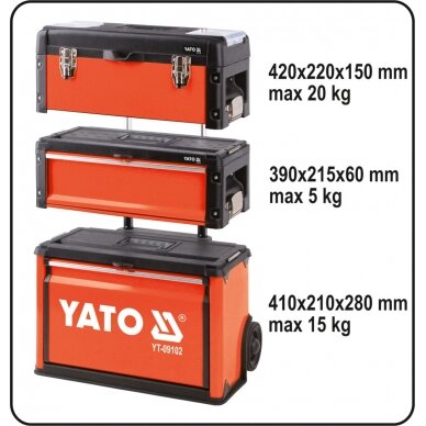 Dėžė įrankiams ant ratukų | metalinė | 3-jų dalių (YT-09102) 2