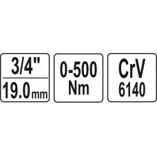 Dinamometrinis raktas YATO YT-07642 | 3/4" | 0-500Nm