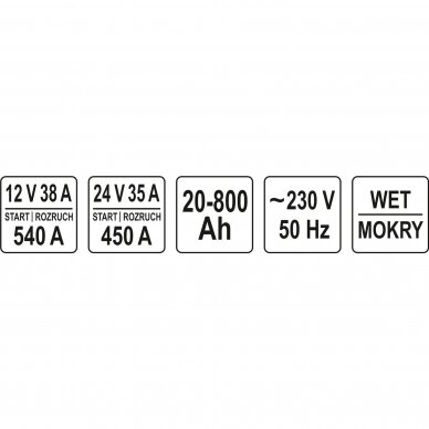 Įkroviklis su užvedimo funkcija YATO YT-83062 | 12/24V | 38A | 800AH 2