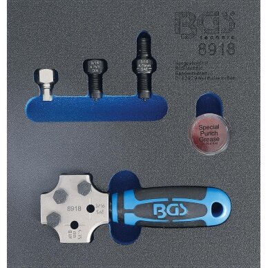 Įrankių dėklas BGS Technic 8918 | 1/6 | stabdžių vamzdelių valcavimo įrankių komplektas | 3/16" | 4VNT.