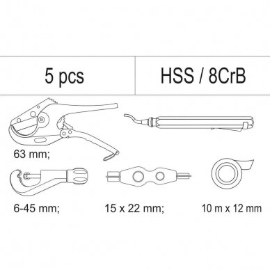Įrankių dėklas YATO YT-55482 | santechniko įrankių rinkinys | 5VNT. 1