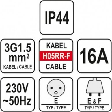 Prailginimo kabelis YATO YT-81021 | H05RR-F | 1 lizdas | 3680W | 10M