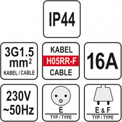 Prailginimo kabelis YATO YT-81022 | H05RR-F | 1 lizdas | 3680W | 20M 1