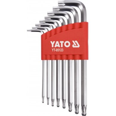 Prailgintų šarnyrinių L-tipo raktų komplektas YATO YT-05123 | TORX | T9-T40 | 8VNT.