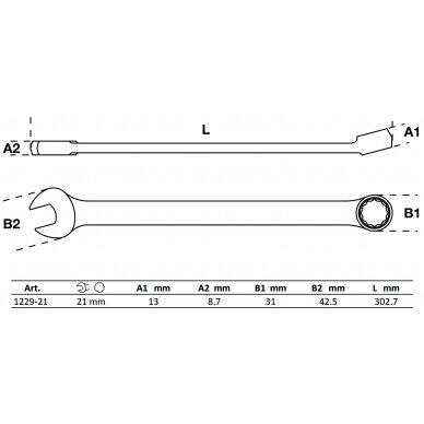 Raktas kombinuotas | ilgas tipas | 21 mm (1229-21) 3